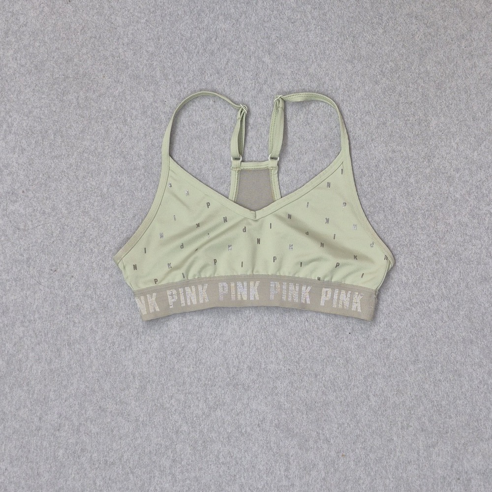 PINK Women Sports Bra XS Green AOP Ultimate Lightly Lined Wireless